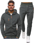 Grey Zip Hooded Two Piece Tracksuit Set for Men