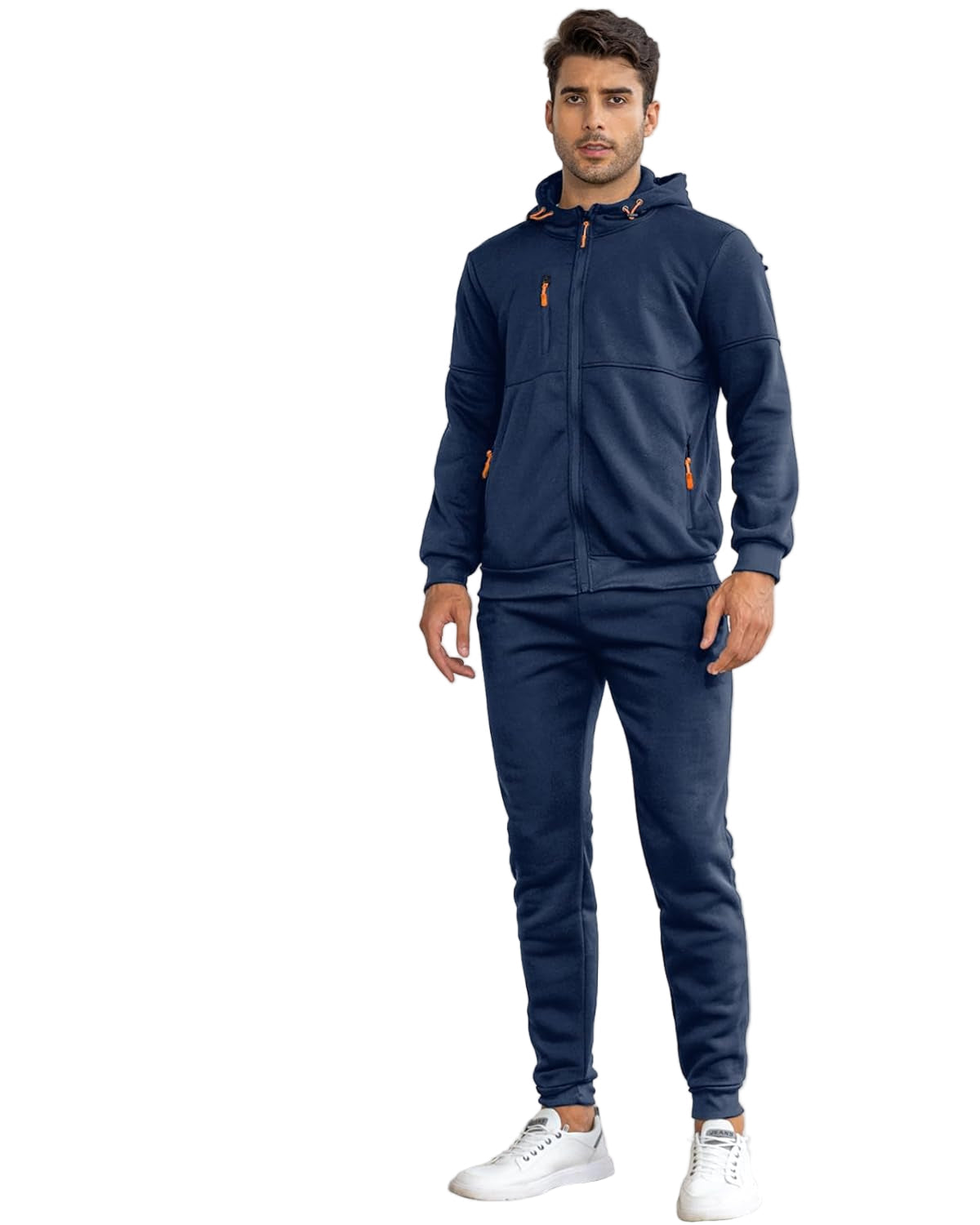 Grey Zip Hooded Two Piece Tracksuit Set for Men