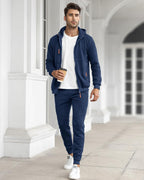 Grey Zip Hooded Two Piece Tracksuit Set for Men