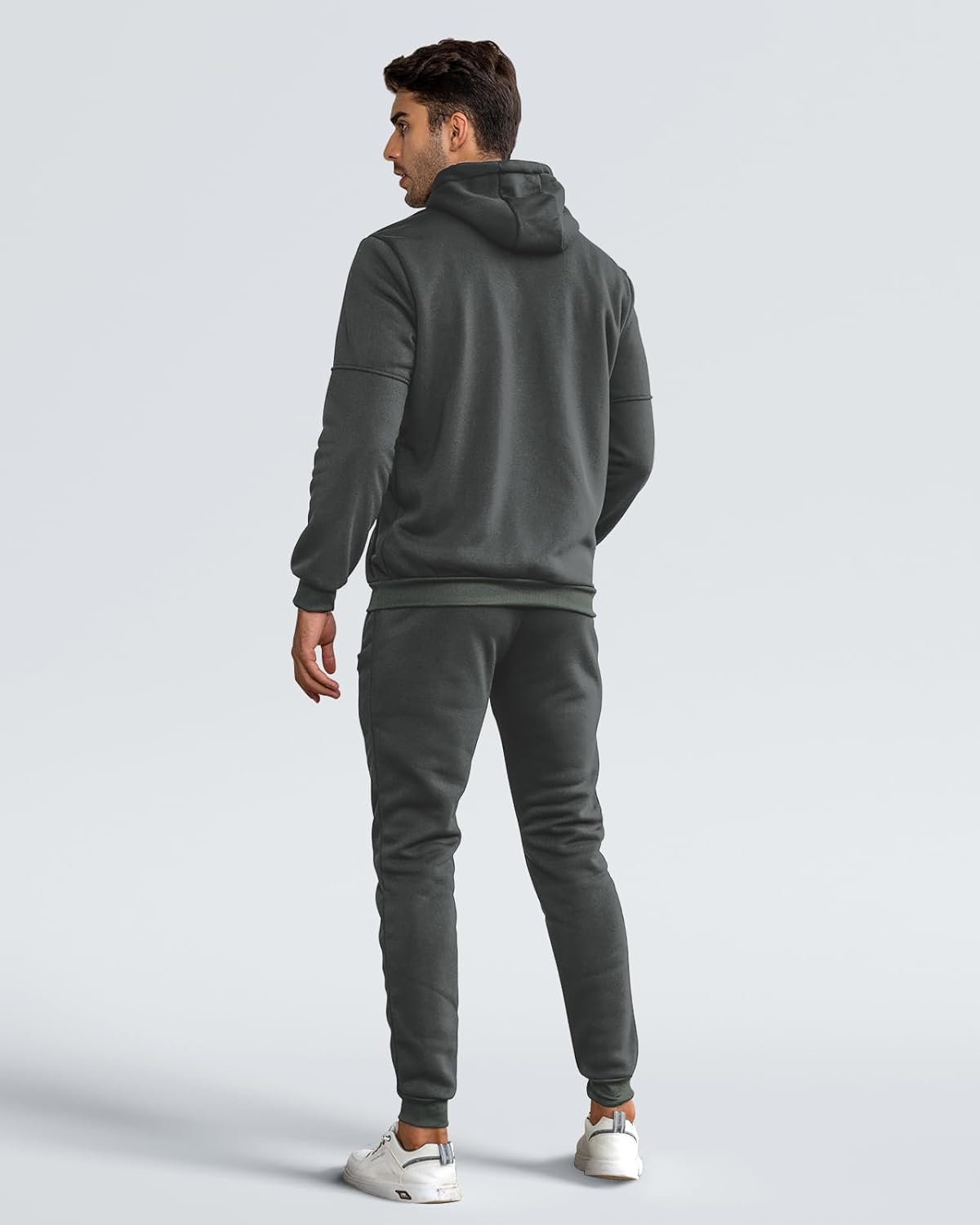Grey Zip Hooded Two Piece Tracksuit Set for Men