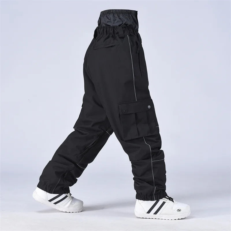 Black Windproof Waterproof Full Length Winter Zip Snowboard Trousers for Men