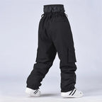 Black Windproof Waterproof Full Length Winter Zip Snowboard Trousers for Men