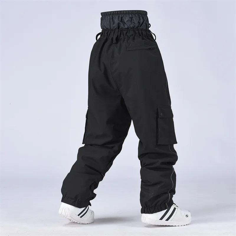 Black Windproof Waterproof Full Length Winter Zip Snowboard Trousers for Men