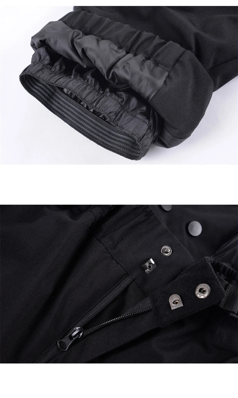 Black Windproof Waterproof Full Length Winter Zip Snowboard Trousers for Men