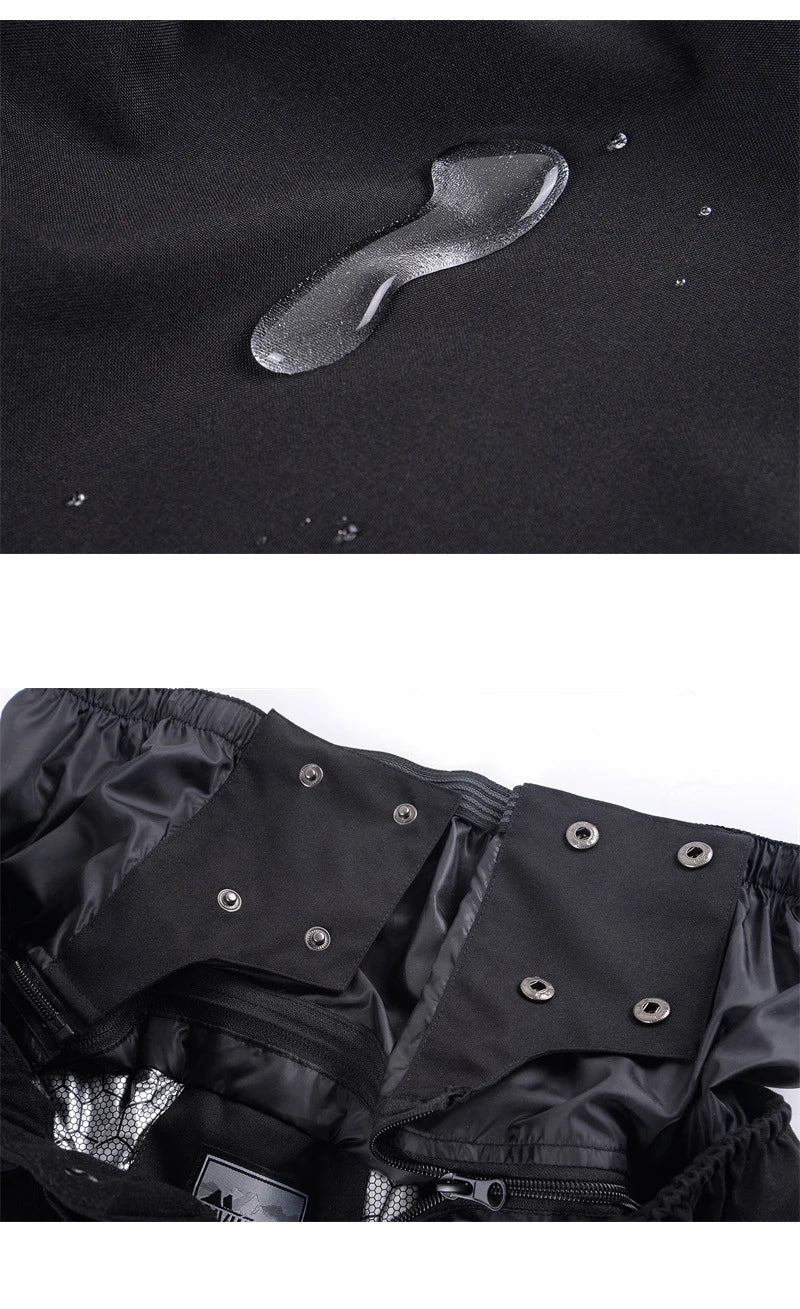 Black Windproof Waterproof Full Length Winter Zip Snowboard Trousers for Men