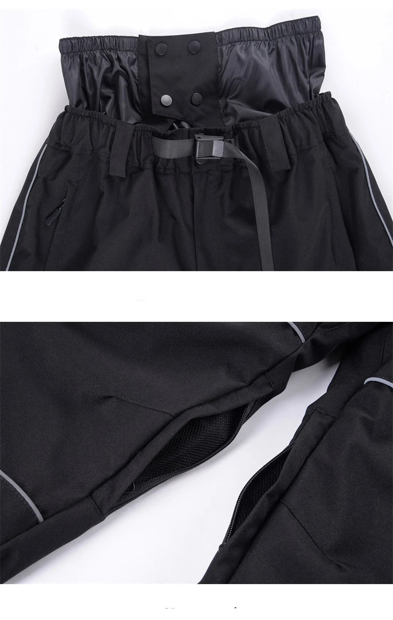Black Windproof Waterproof Full Length Winter Zip Snowboard Trousers for Men