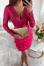 Black Sequined V-Neck Fitted Mini Dress for Women | Evening Occasion Wear