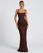 Draped Corset Maxi Dress for Women | Sleeveless Evening Occasion Design