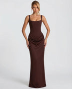 Draped Corset Maxi Dress for Women | Sleeveless Evening Occasion Design