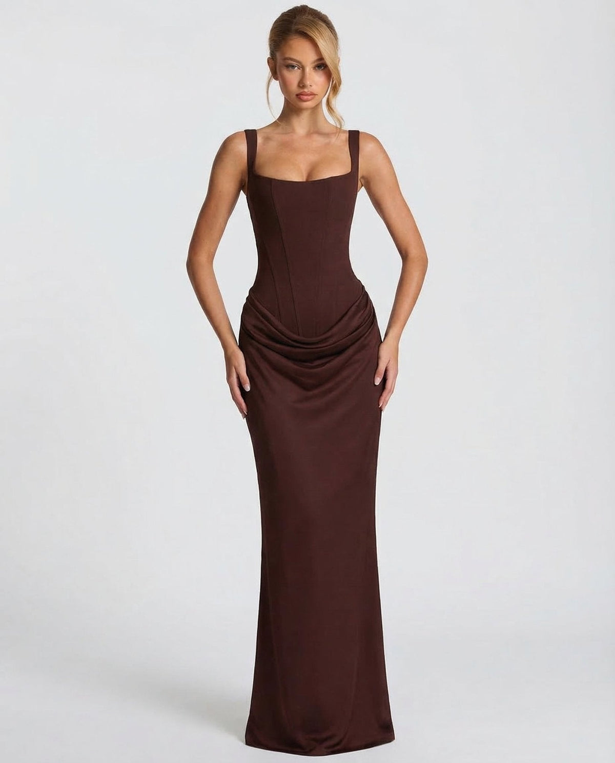 Draped Corset Maxi Dress for Women | Sleeveless Evening Occasion Design