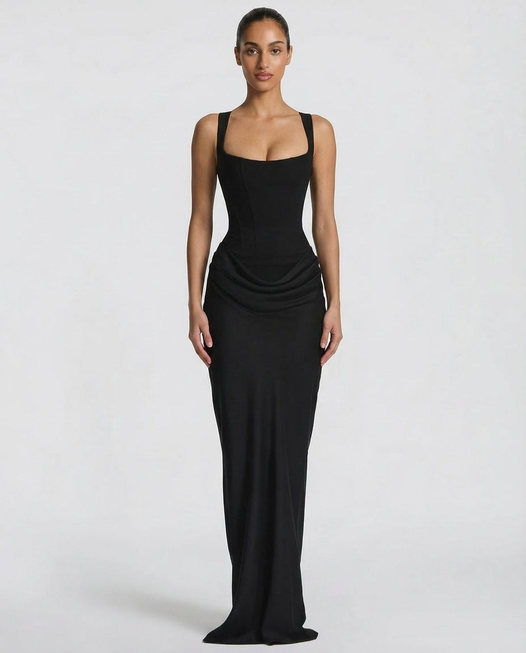 Draped Corset Maxi Dress for Women | Sleeveless Evening Occasion Design