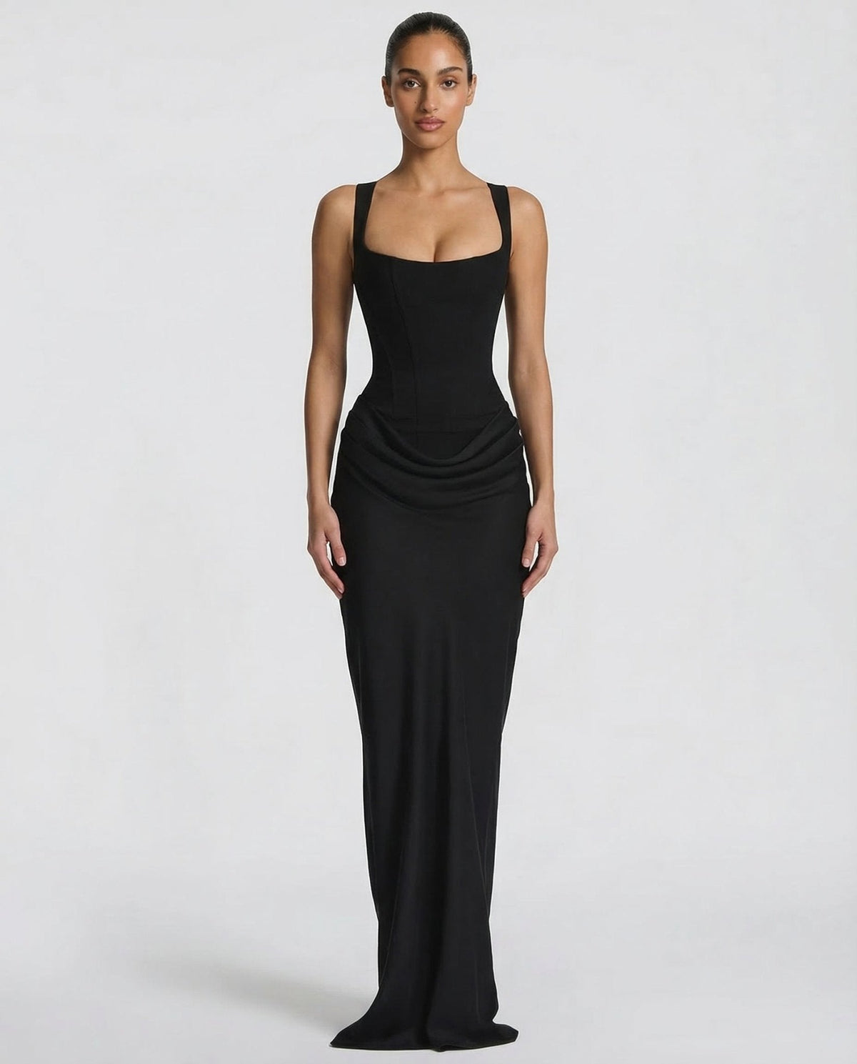 Draped Corset Maxi Dress for Women | Sleeveless Evening Occasion Design
