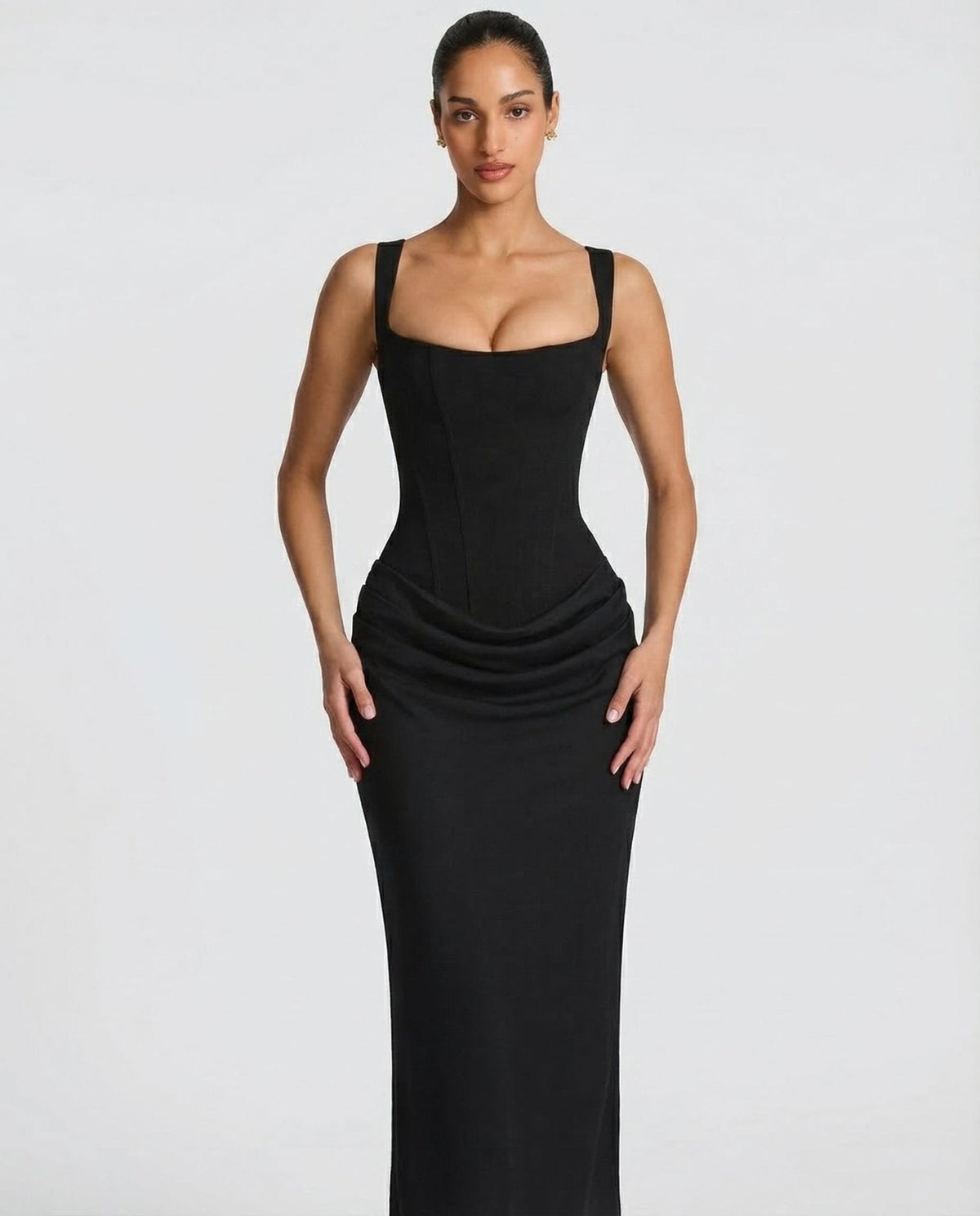 Draped Corset Maxi Dress for Women | Sleeveless Evening Occasion Design