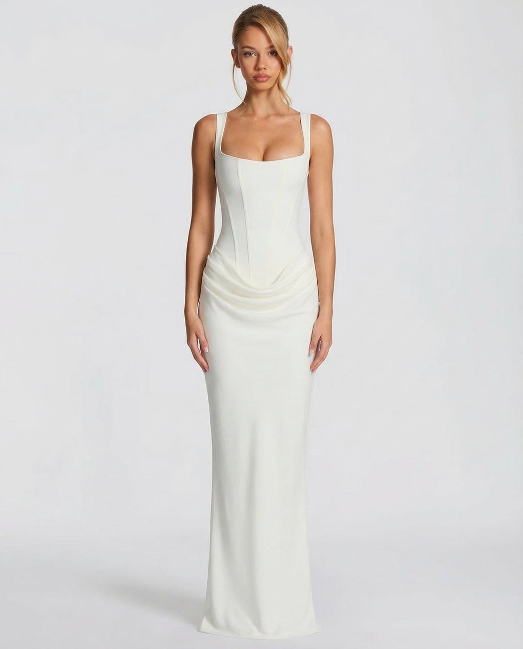 Draped Corset Maxi Dress for Women | Sleeveless Evening Occasion Design
