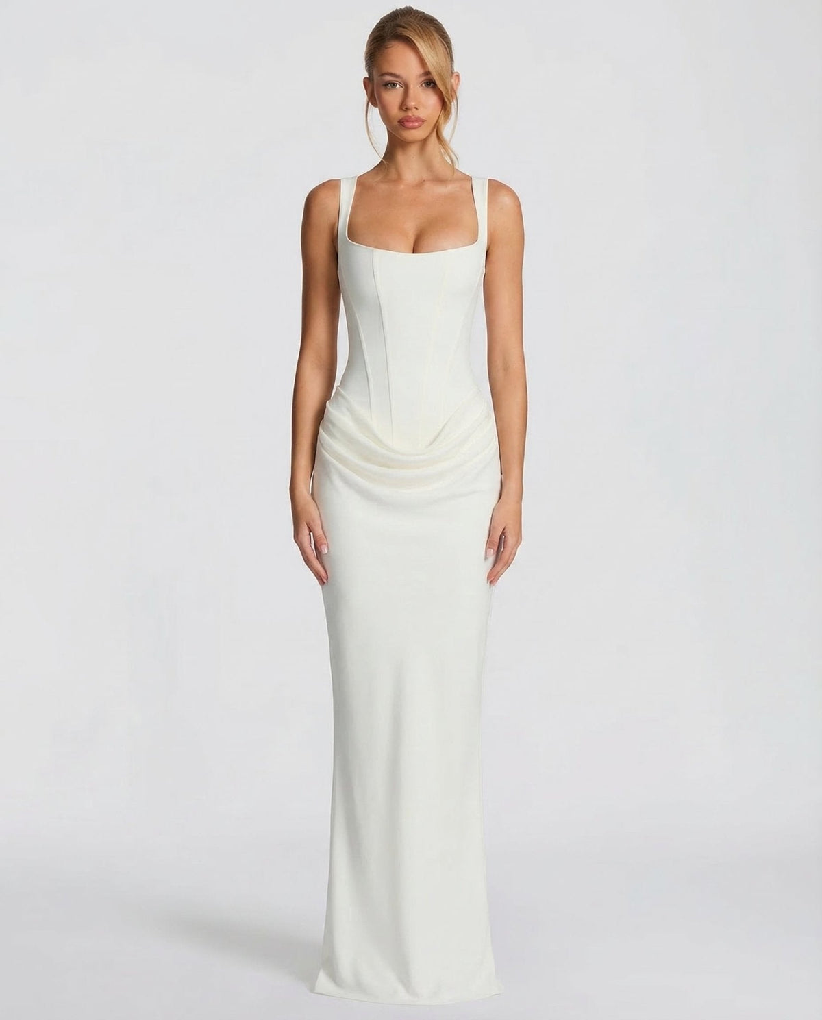 Draped Corset Maxi Dress for Women | Sleeveless Evening Occasion Design