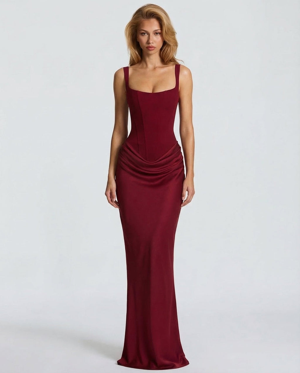 Draped Corset Maxi Dress for Women | Sleeveless Evening Occasion Design