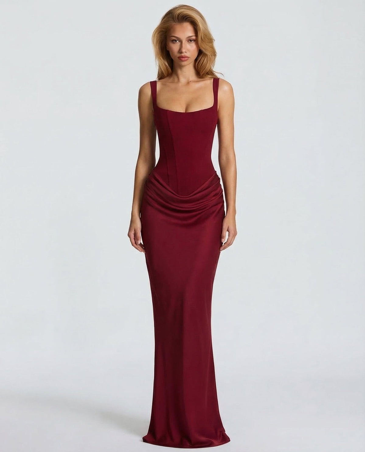 Draped Corset Maxi Dress for Women | Sleeveless Evening Occasion Design