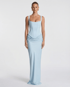 Draped Corset Maxi Dress for Women | Sleeveless Evening Occasion Design