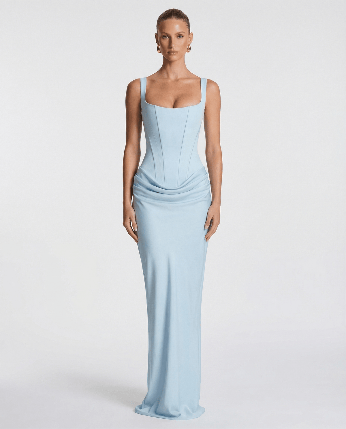 Draped Corset Maxi Dress for Women | Sleeveless Evening Occasion Design