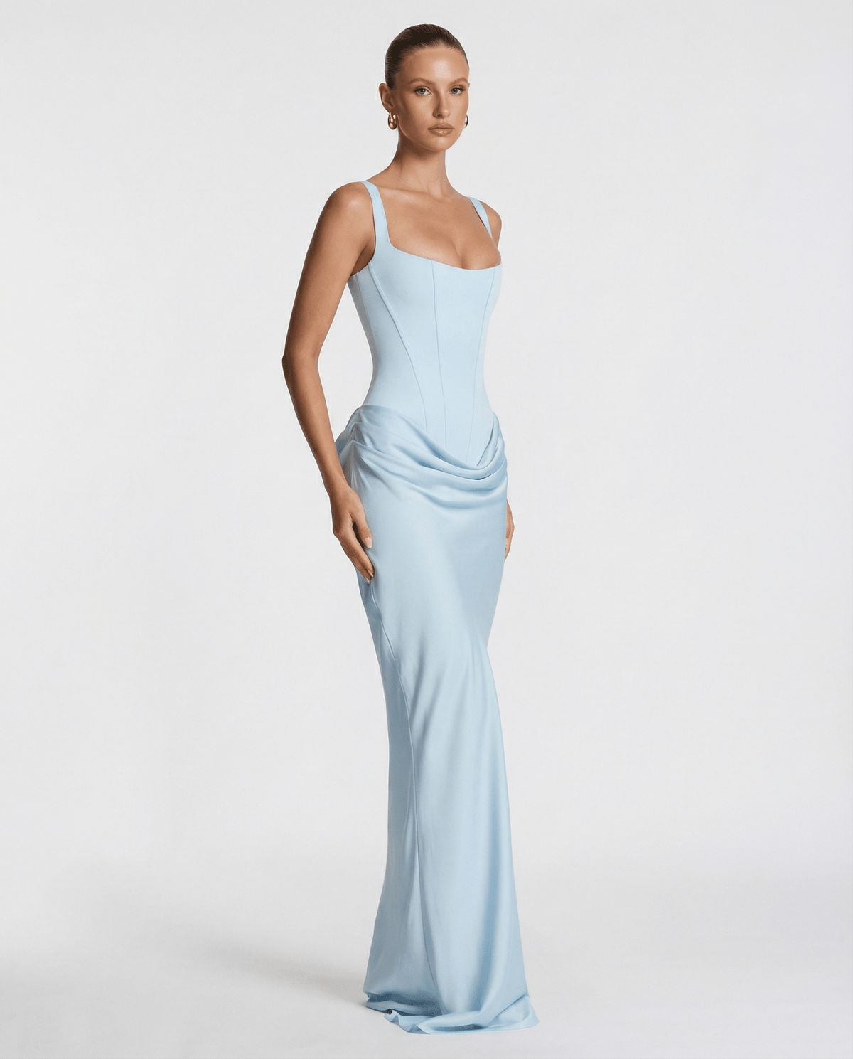 Draped Corset Maxi Dress for Women | Sleeveless Evening Occasion Design