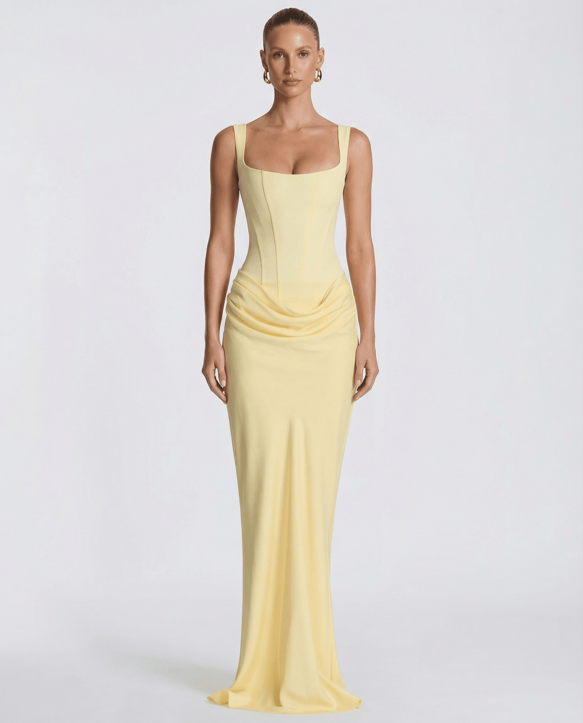 Draped Corset Maxi Dress for Women | Sleeveless Evening Occasion Design