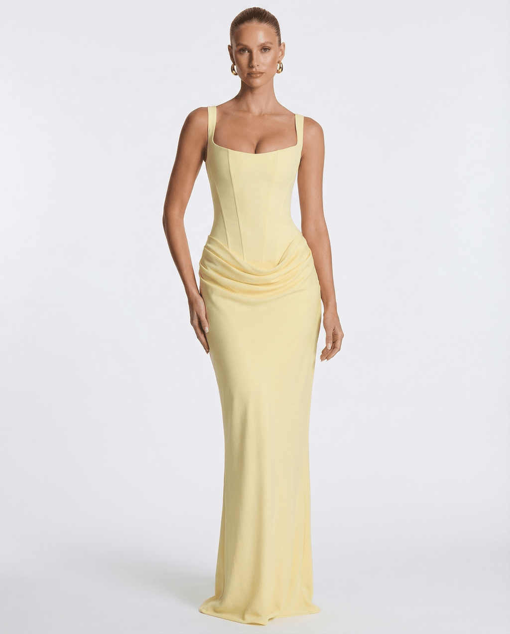 Draped Corset Maxi Dress for Women | Sleeveless Evening Occasion Design