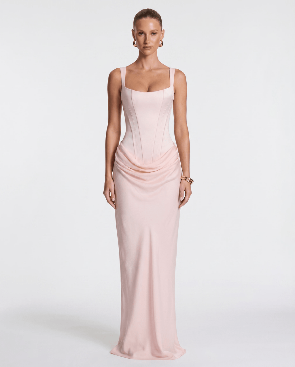Draped Corset Maxi Dress for Women | Sleeveless Evening Occasion Design