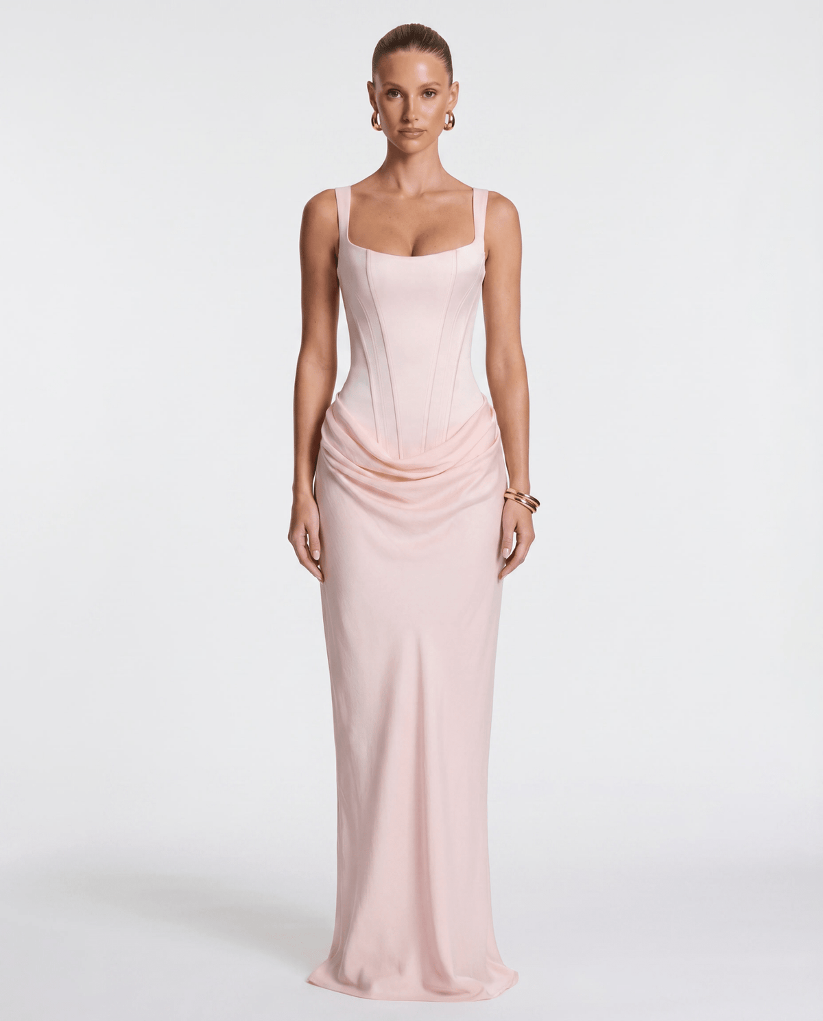 Draped Corset Maxi Dress for Women | Sleeveless Evening Occasion Design