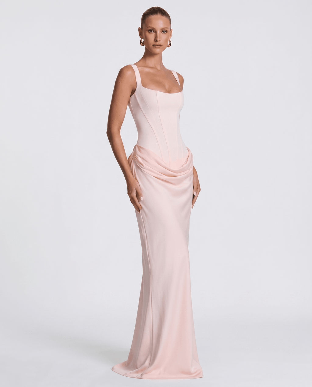Draped Corset Maxi Dress for Women | Sleeveless Evening Occasion Design