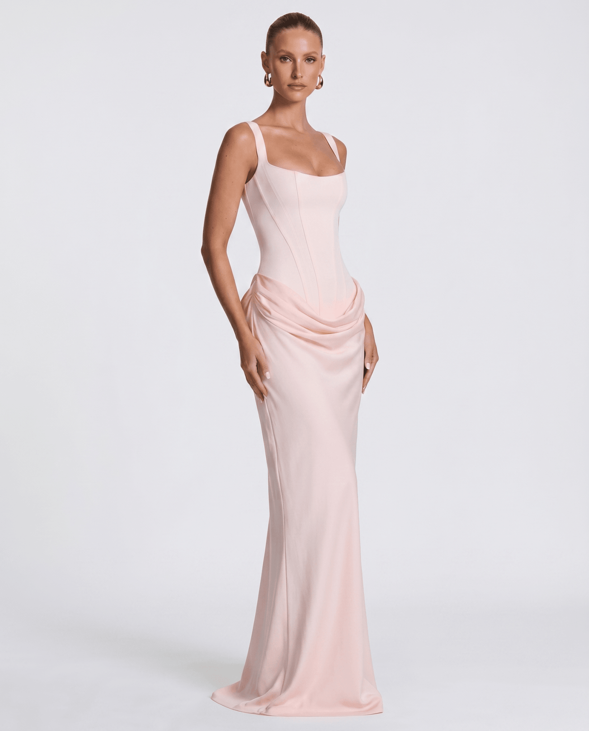 Draped Corset Maxi Dress for Women | Sleeveless Evening Occasion Design