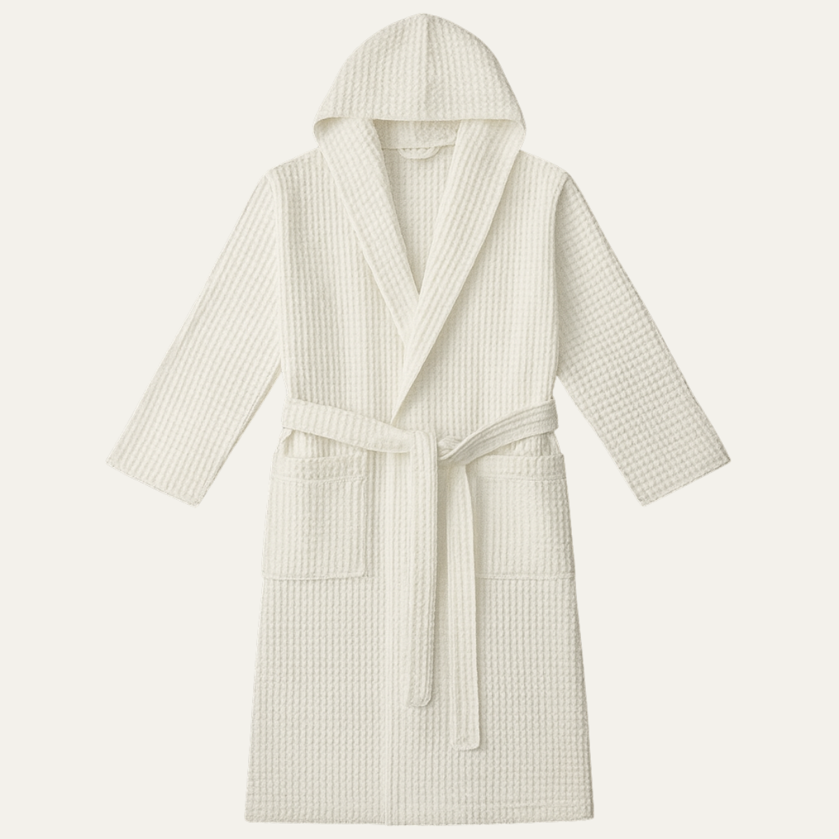 White Lightweight Breathable Cotton Waffle Dressing Gown with Belt for Men