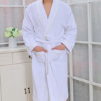 White Lightweight Breathable Cotton Waffle Dressing Gown with Belt for Men