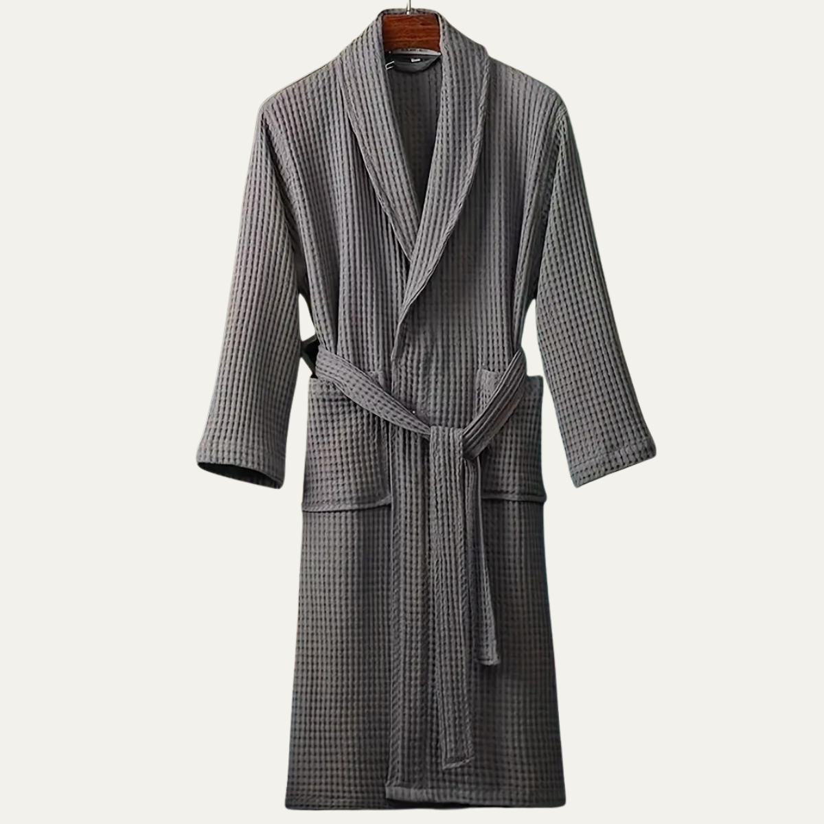 White Lightweight Breathable Cotton Waffle Dressing Gown with Belt for Men
