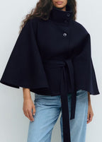 Loose Wool Belted Cape with High Collar for Women | Winter Outerwear
