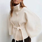 Loose Wool Belted Cape with High Collar for Women | Winter Outerwear