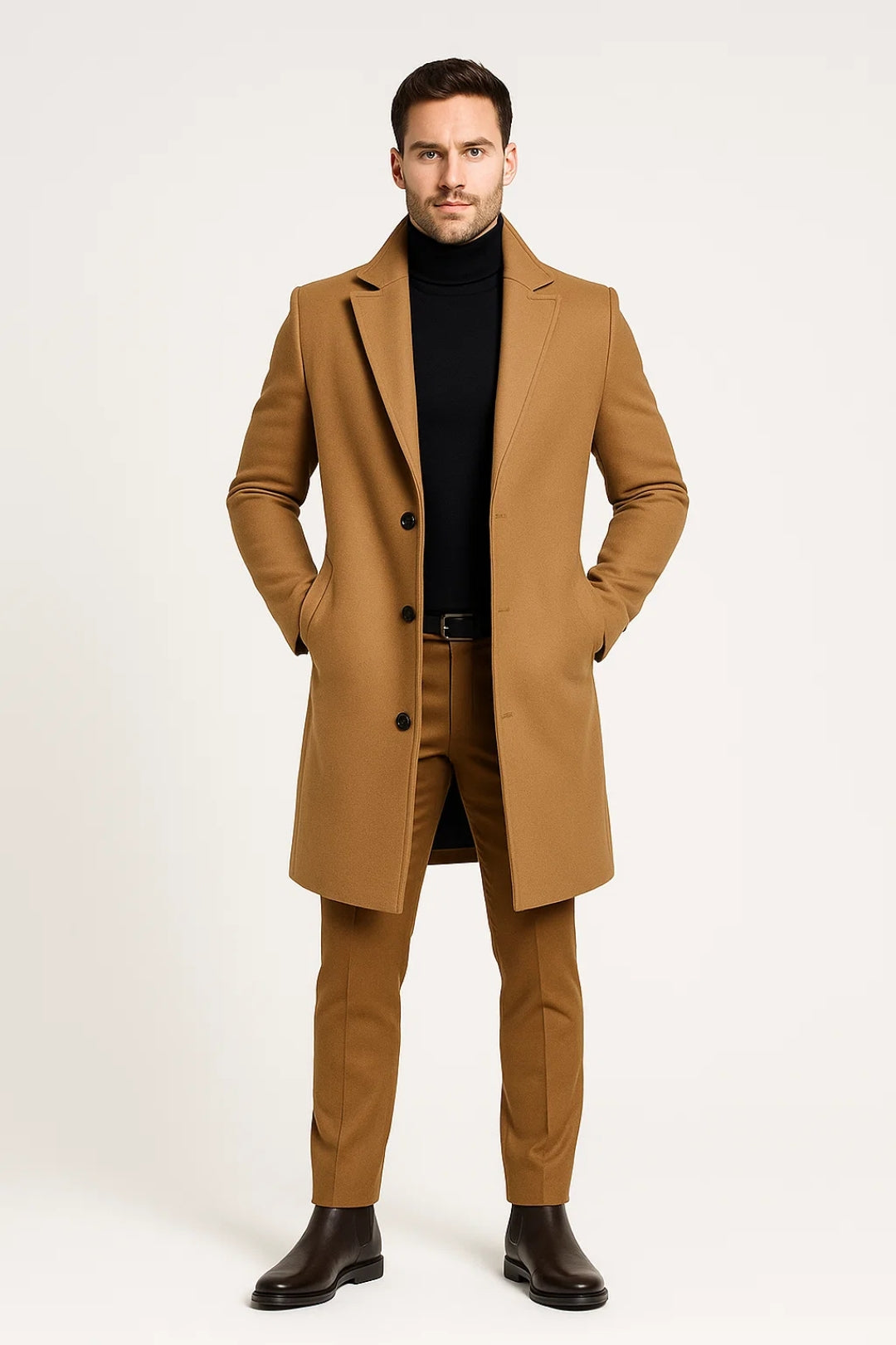 Men Coat | Long with button closure and lapel collar
