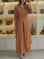 Women Trousers | Wide-Leg Cut with Matching Long Blouse Set