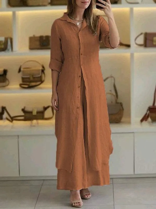 Women Trousers | Wide-Leg Cut with Matching Long Blouse Set