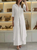 Women Trousers | Wide-Leg Cut with Matching Long Blouse Set