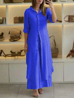 Women Trousers | Wide-Leg Cut with Matching Long Blouse Set
