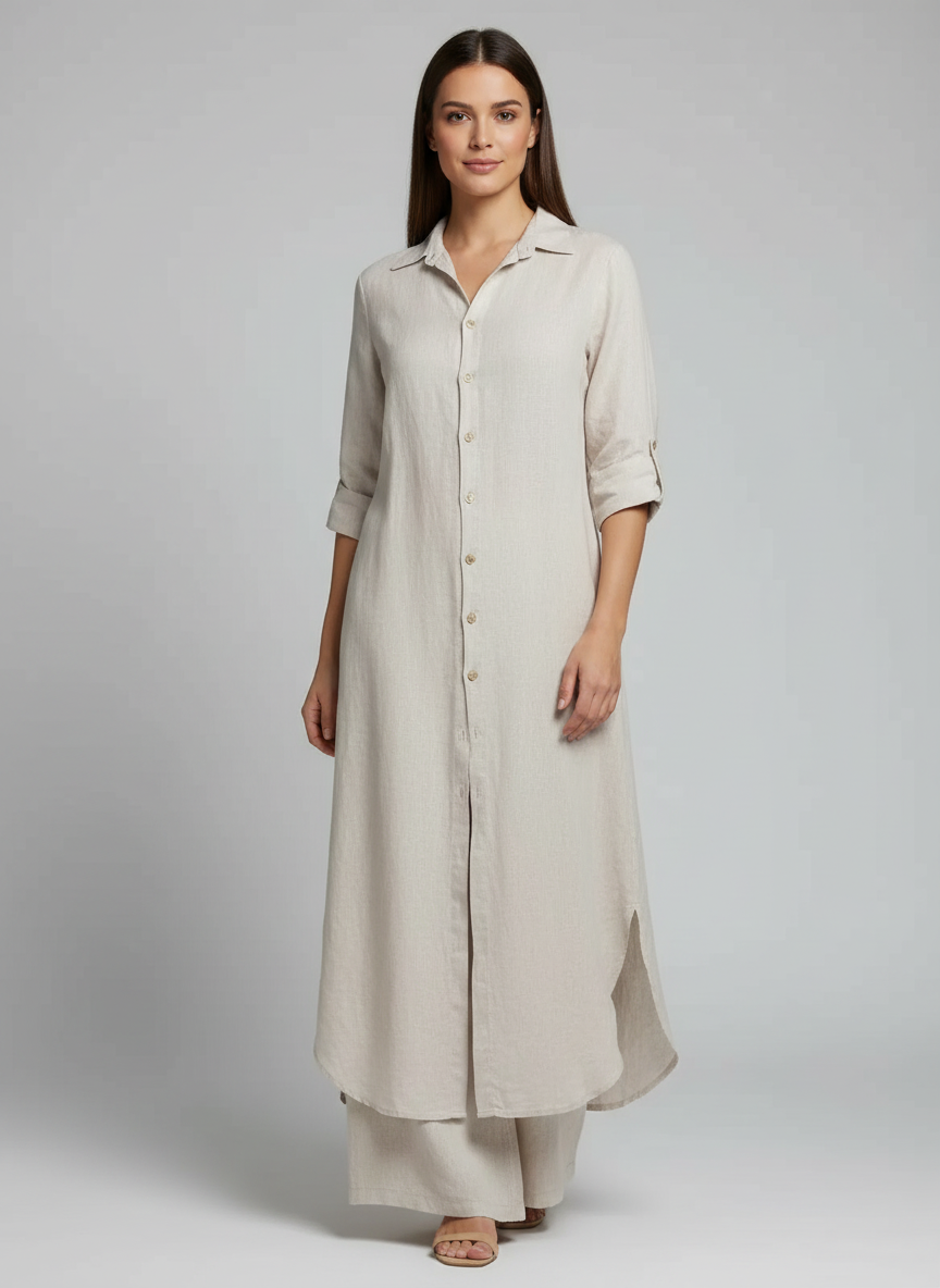 Women Trousers | Wide-Leg Cut with Matching Long Blouse Set