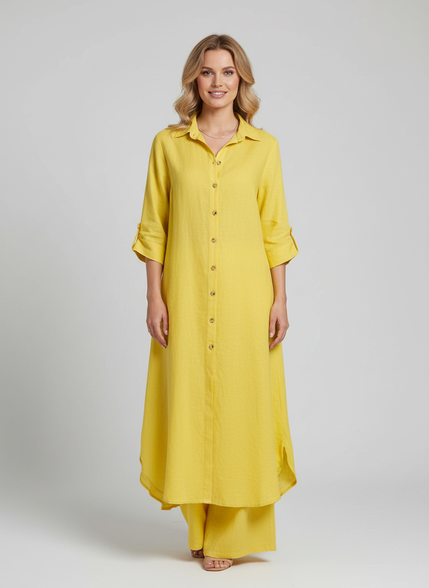 Women Trousers | Wide-Leg Cut with Matching Long Blouse Set