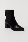 Pointed Toe Block Heel Ankle Boots with Metal Detail for Women