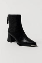 Pointed Toe Block Heel Ankle Boots with Metal Detail for Women
