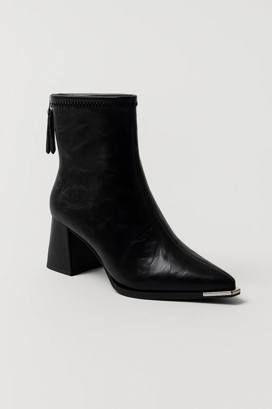 Pointed Toe Block Heel Ankle Boots with Metal Detail for Women