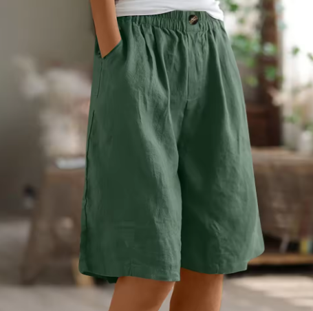 Linen Look Relaxed Fit Bermuda Shorts for Women | Summer