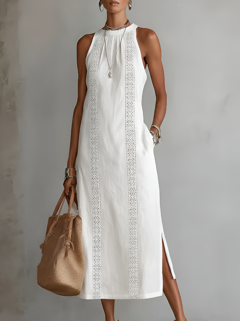 Lace Panel Relaxed Fit Midi Dress with Pockets for Women | Summer Collection