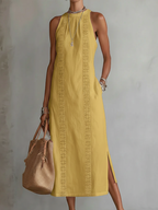 Lace Panel Relaxed Fit Midi Dress with Pockets for Women | Summer Collection