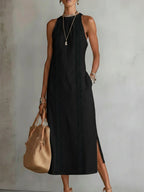 Lace Panel Relaxed Fit Midi Dress with Pockets for Women | Summer Collection