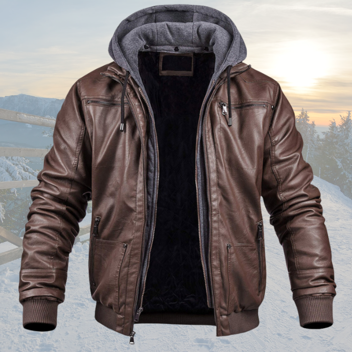 Lined Hooded Winter Jacket with Zip and Button Front for Men | Multiple Pockets